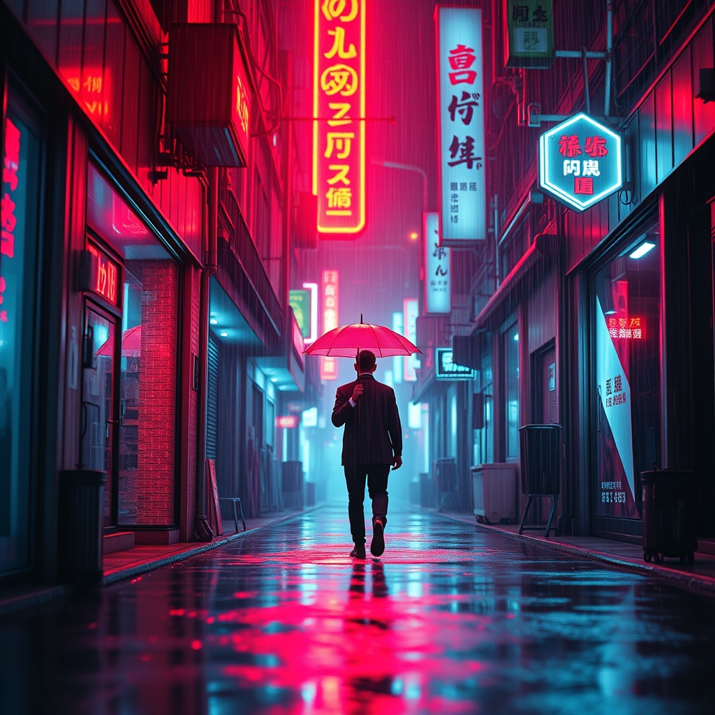 Neon Rain Cyberpunk Alley