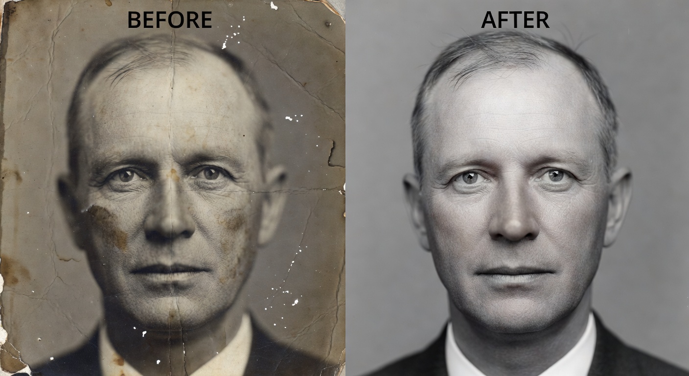 AI face enhancement before and after