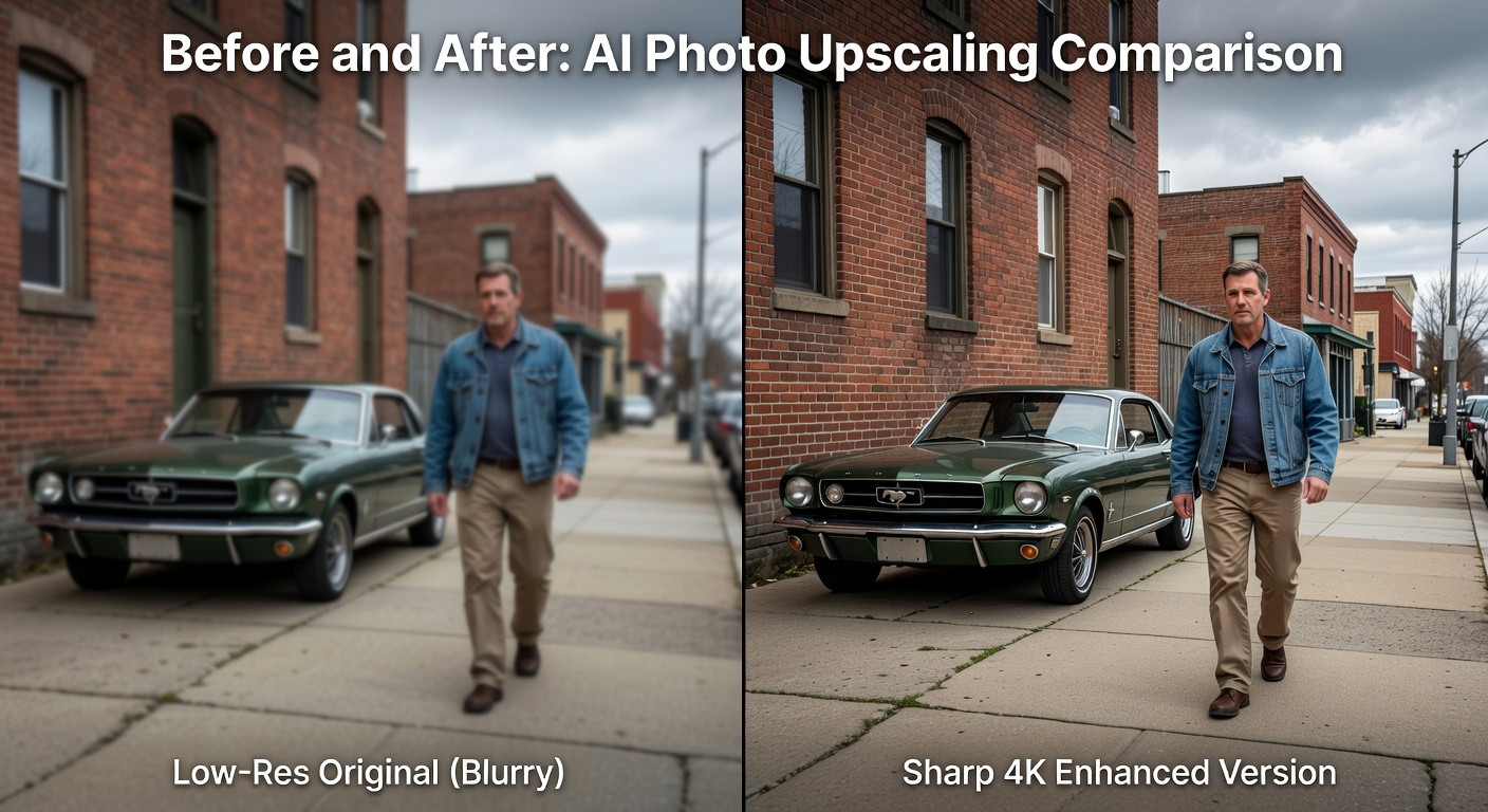 AI image upscaling example
